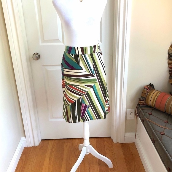 BCBGMAXAZRIA Skirt Pencil Wrap Silk Green Multi Striped Pattern Retro (8) - Picture 1 of 8
